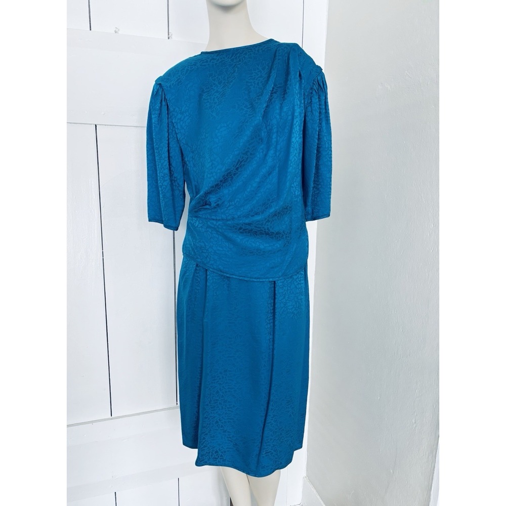 Vintage Argenti 100% Silk Dress Sz 10 Turquoise Retro 80s Cocktail‎ Party Church